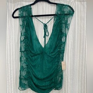 Free People Intimates Green Lace Top
